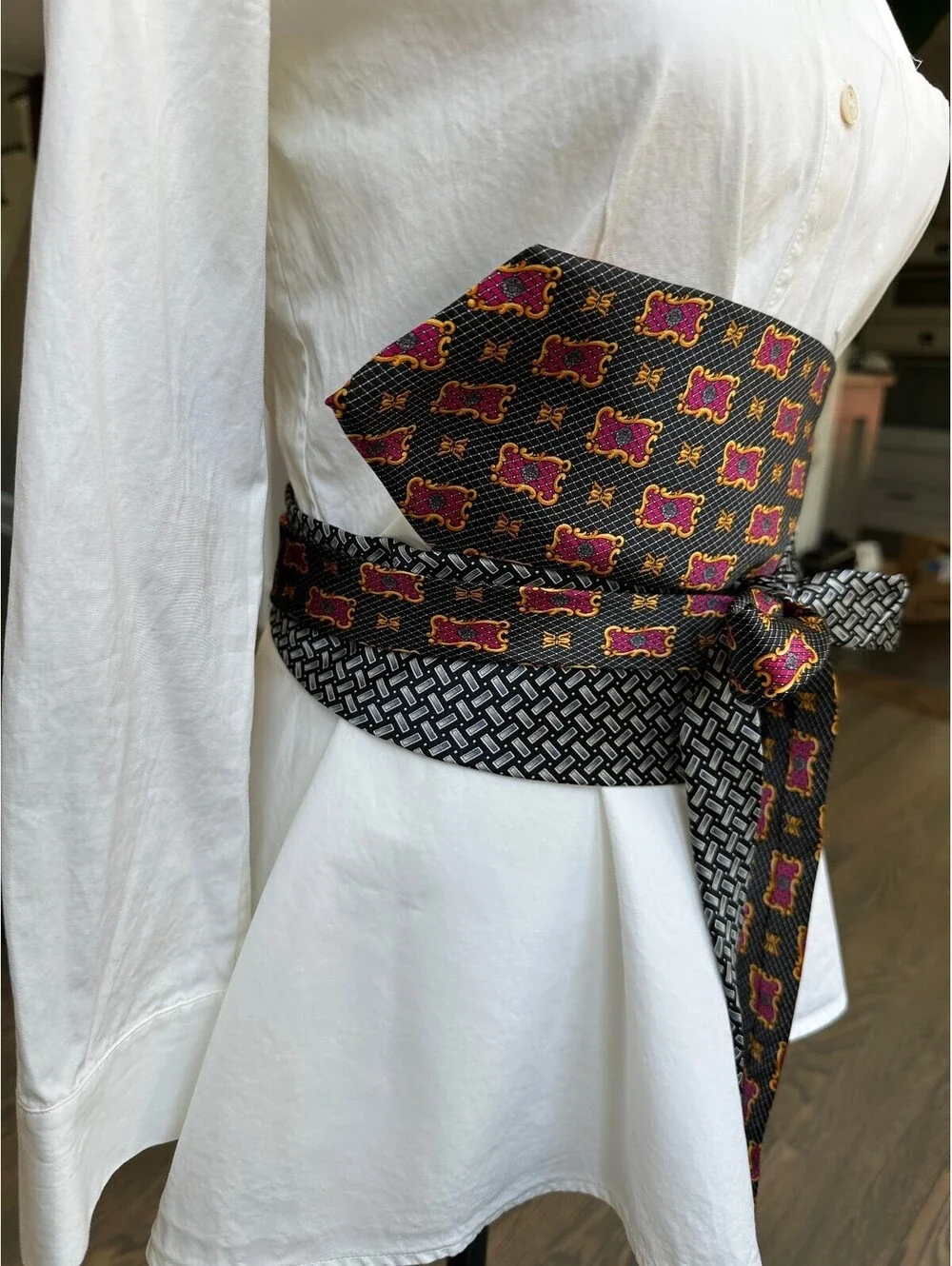 Upcycled Silk Necktie Obi Belt | Handmade Corset Style Belt | One-of-a-Kind | OS